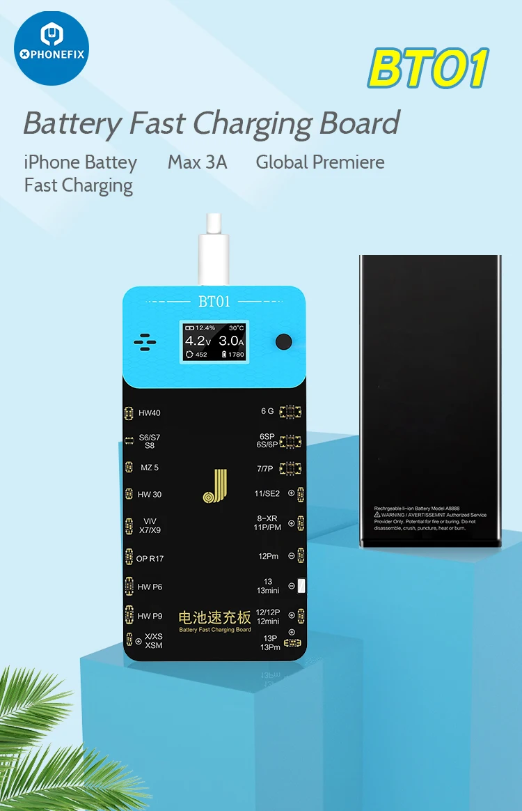 JCID JC BT01 شاحن بطارية ، لوحة شحن سريع لهاتف iPhone 6 و 7 و 8 و X و 11 و 12 و 13 Pro Max ، أداة إصلاح لوحة تنشيط بطارية الهاتف