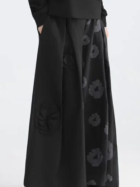 Pantaloni a Gonna Larga con Stampa Retrò e Patchwork, Vita Elastica, Stile Vintage, Pantaloni a Tre Quarti per Donne di Mezza Età, Abbigliamento Casual