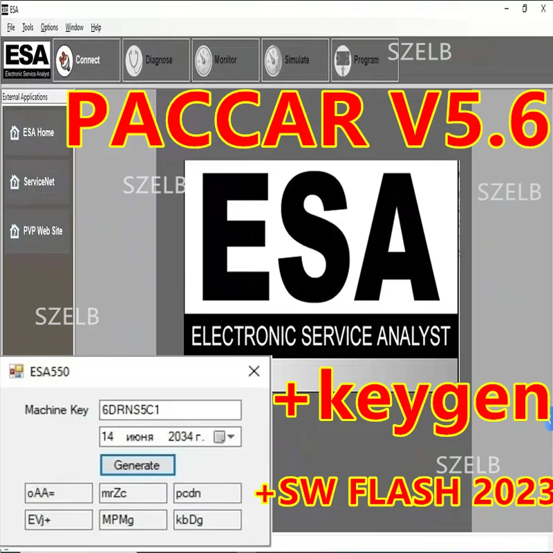 

2024 Hot selling ESA Electronic Service Analyst 5.6 Unlock Key Generator SW Flash File for Unlimited Installation of Paccar