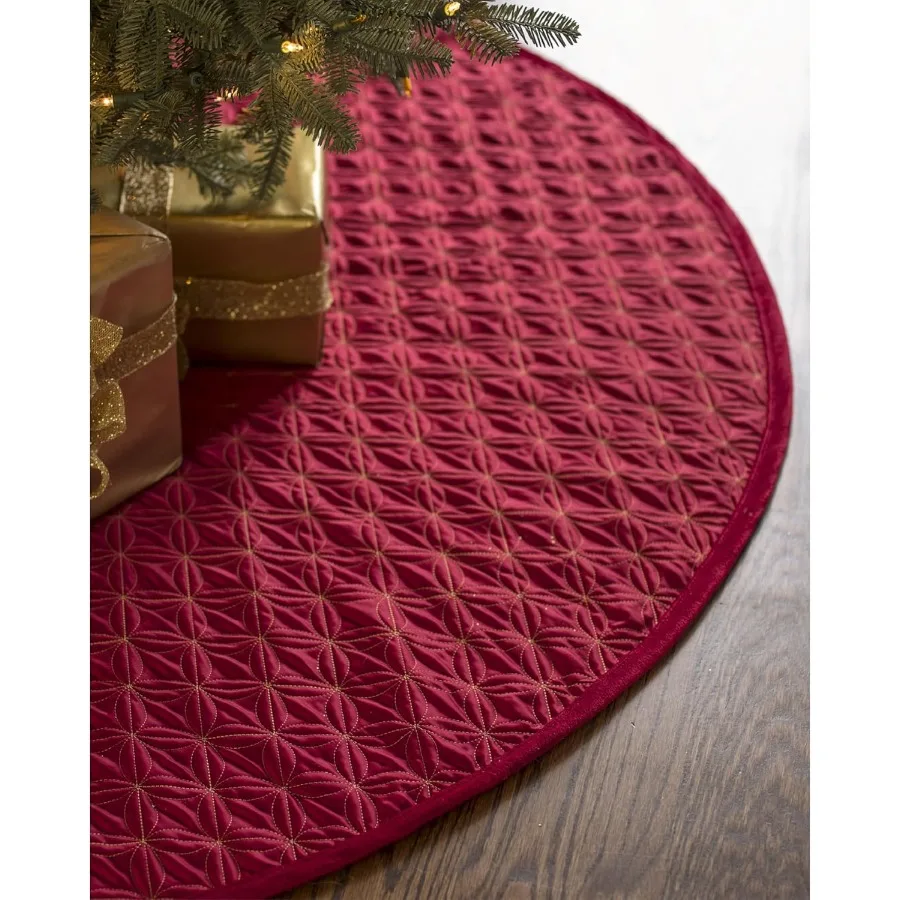 

Lancaster Quilted Christmas Tree Skirt - Reversible Tree Skirt with Metallic Gold Threading Cardinal Red 60"
