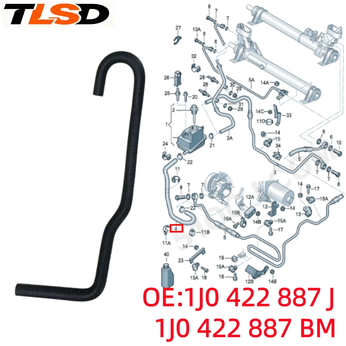 Power Steering Pump Return Line 1J0422887J 1J0422887Bm Suitable for Jetta Usa Golf Mk4 Mk5 Vw Bora Octavia Audi A3/S3