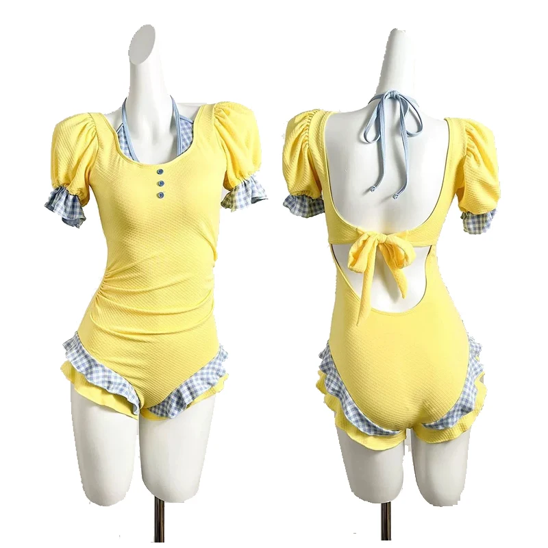 Summer Beach Holiday Women's One Piece Ruffle Patchwork Swimwear Sweet Cute Swimsuit Y2k Korean Fashion Bathing Suits New
