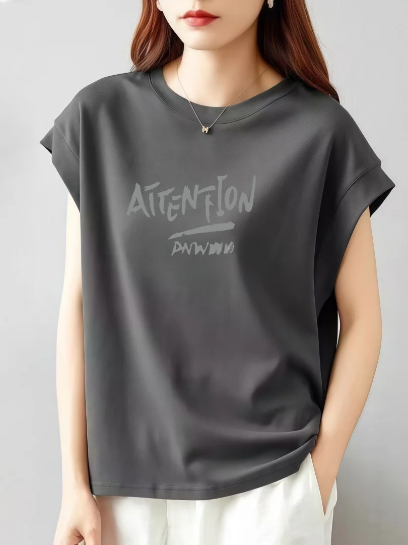 

Women's Casual Cotton round Ne Svel T-irt Summer Loose Fit Versatile Letter Print Top Comfortable Breathable Skin-f...