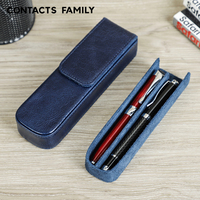 CONTACTS FAMILY Genuine Leather Fountain Pen Case 2 Slots Pen Travel Storage Box Office School College Pen Pencil Stationery