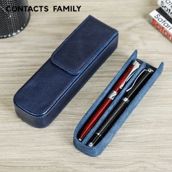 CONTACTS FAMILY Genuine Leather Fountain Pen Case 2 Slots Pen Travel Storage Box Office School College Pen Pencil Stationery