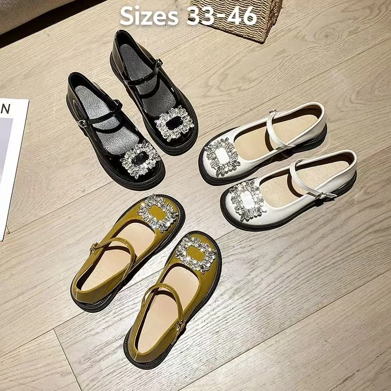 33-46 Туфли-лодочки Мэри Джейн на массивном каблуке Туфли на плоской подошве с открытым носком в сказочном стиле и пара хрустальных акцентов с платьями на массивном среднем каблуке