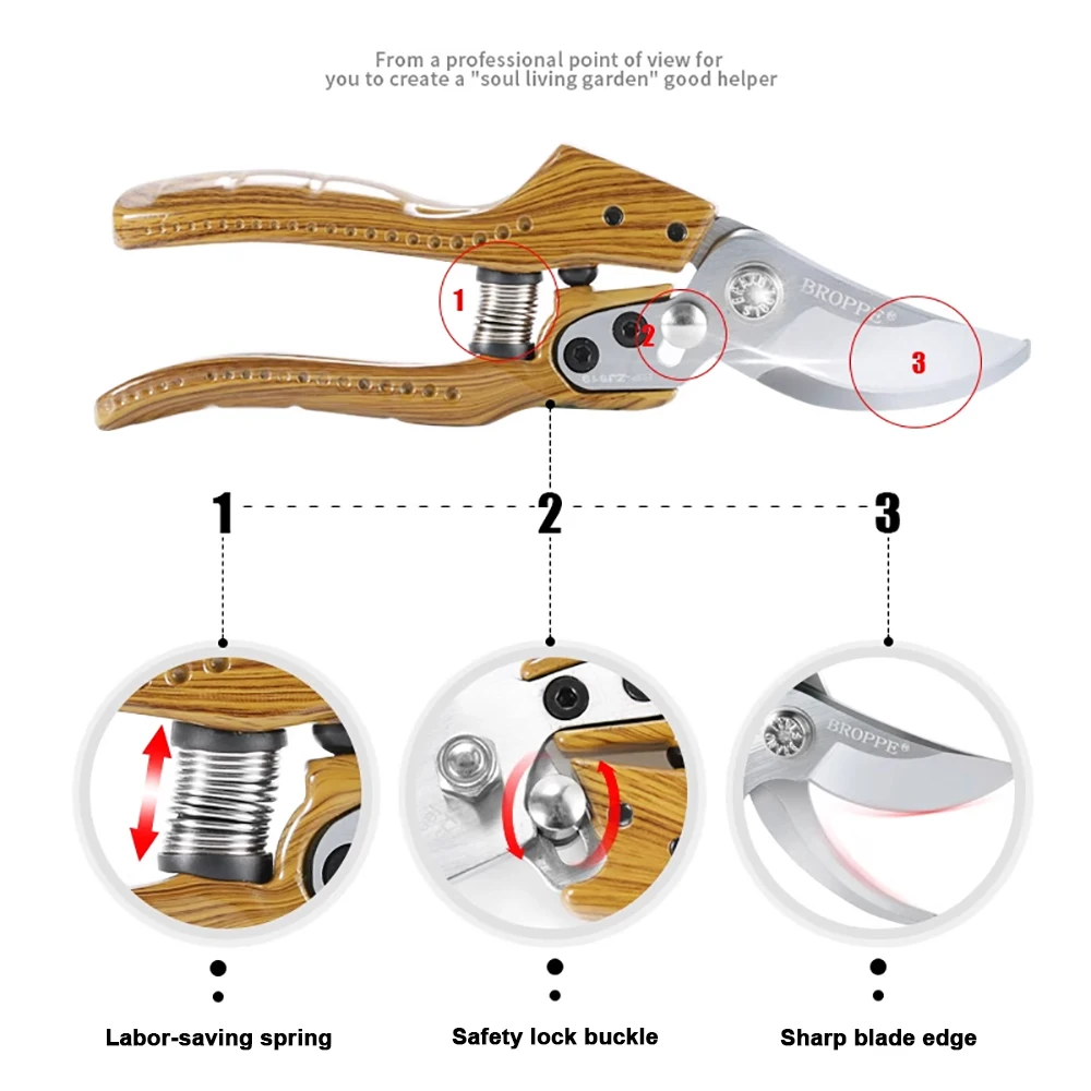 BROPPE Alloy Steel Garden Cutter Ergonomic Fast Efficient Cutting Labor Saving Spring For Garden And Fruit Har Hand Tools