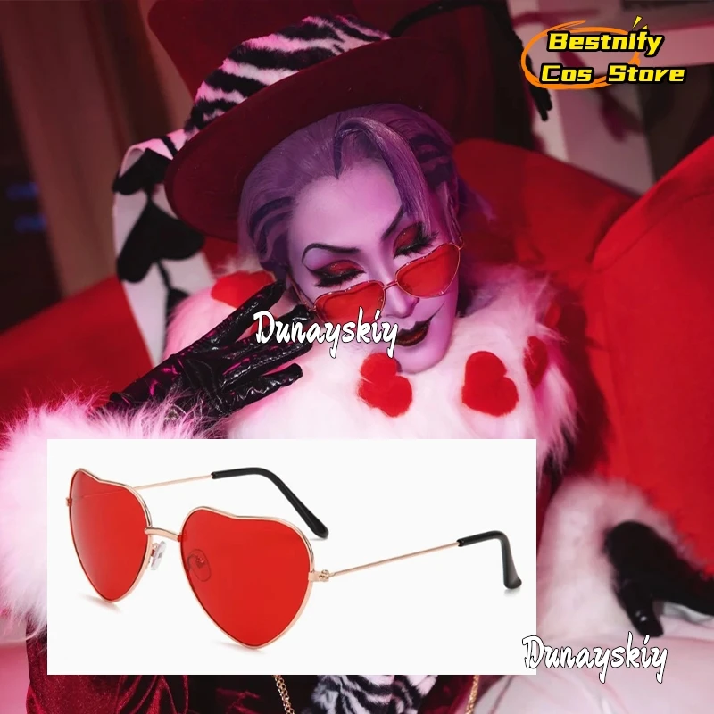 อะนิเมะวาเลนไทน์คอสเพลย์รูปหัวใจสีแดงแว่นตากันแดด 14*4.7 ซม.Golden กรอบแว่นตากันแดด Hazbin COS โรงแรม Prop
