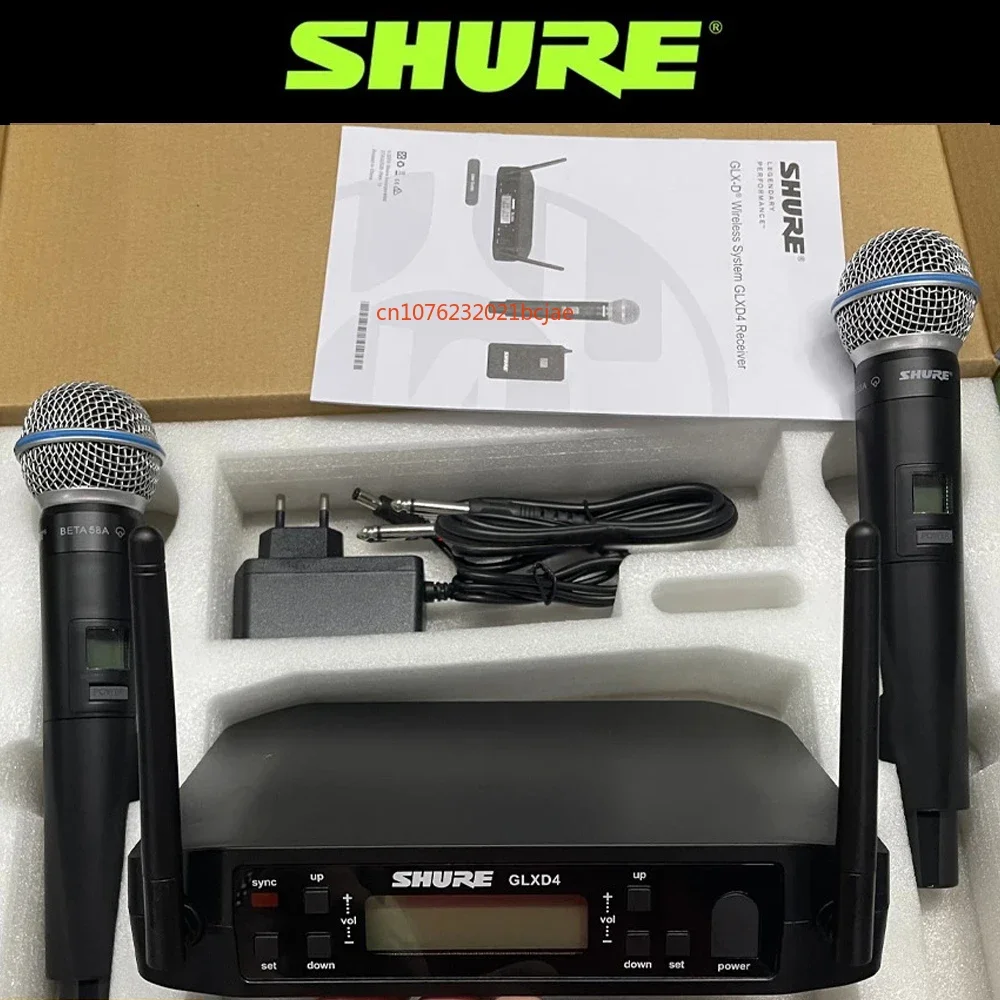 Shure-micrófono inalámbrico GLXD 4 BETA 58A, 2 micrófonos de mano, dinámico, profesional, Karaoke640-690MHZ de escenario para fiestas