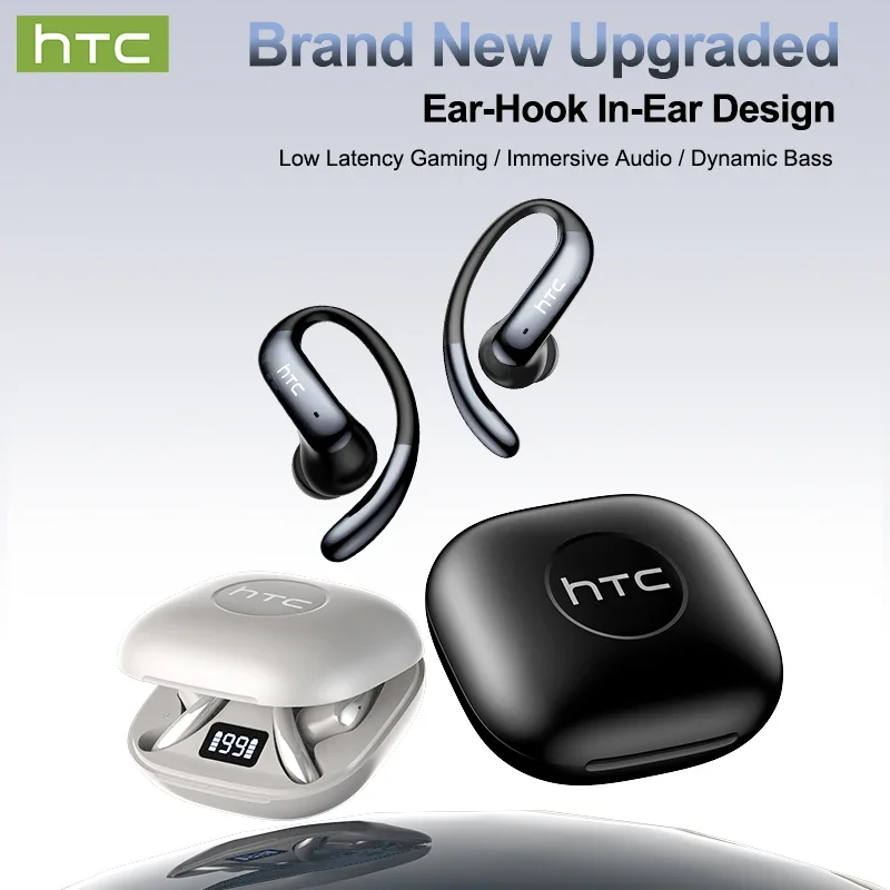 سماعات أذن HTC NE63 بلوتوث V6.0 مزودة بخطاف للأذن، سماعات أذن لاسلكية طويلة العمر ومترجم AI مع ميكروفون #4