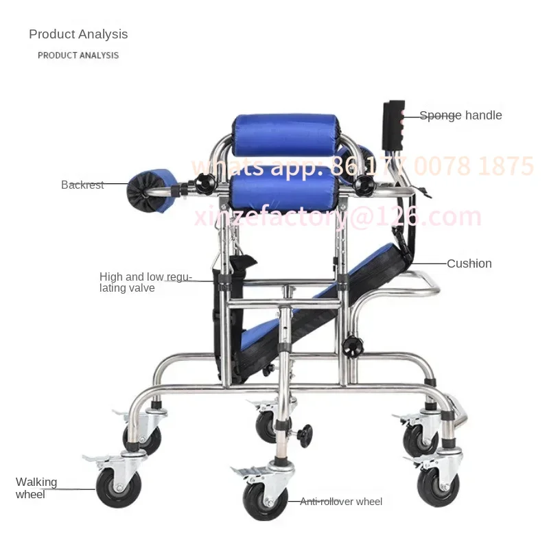 

Customizable Adjustable Height Rolling Upright Walker with Seat Brakes Walking Aids Kids Lower Limb Training Standing Frame