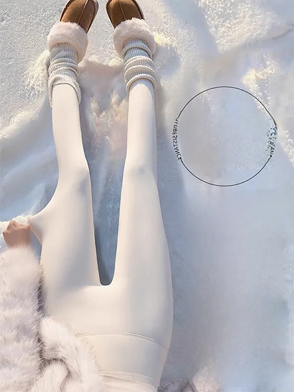 

High-Waisted Fce Lined Yoga Pants Women's Outerwear ark Skin Tight Thi Warm Base Layer Pants for Casual Winter Wear