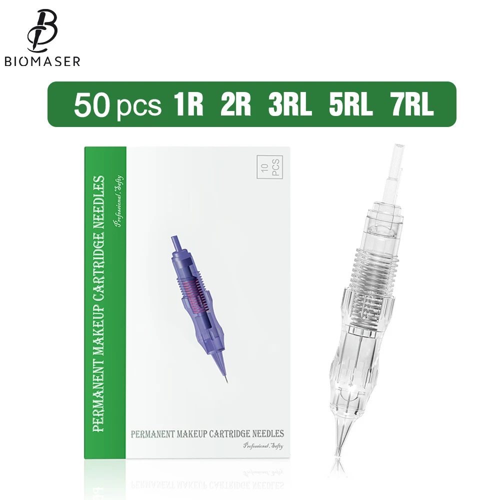 Biomaser 50PCS Screw Cartrdiges Tattoo Permanent Makeup Machine Tattoo Needles Eyebrow Lips Cartridge Needles 1R/2R/3RL/5RL/7RL