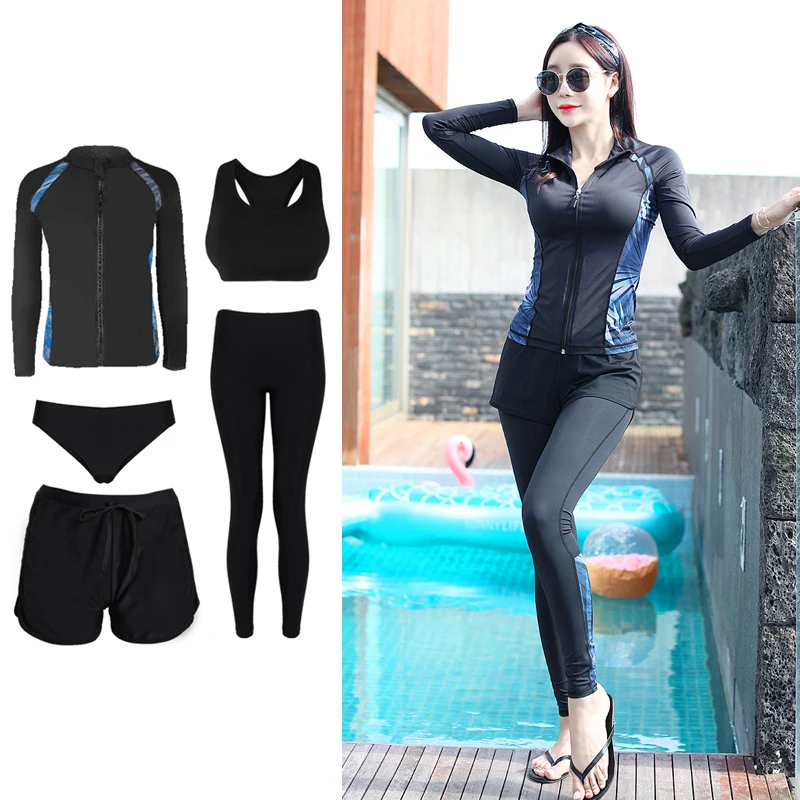 

2024 Korean Sports Swimwear Couple Rashguard Women Men's Long Sleeve Split Swimsuit Conservative Surfing Swimwear Holiday Suit