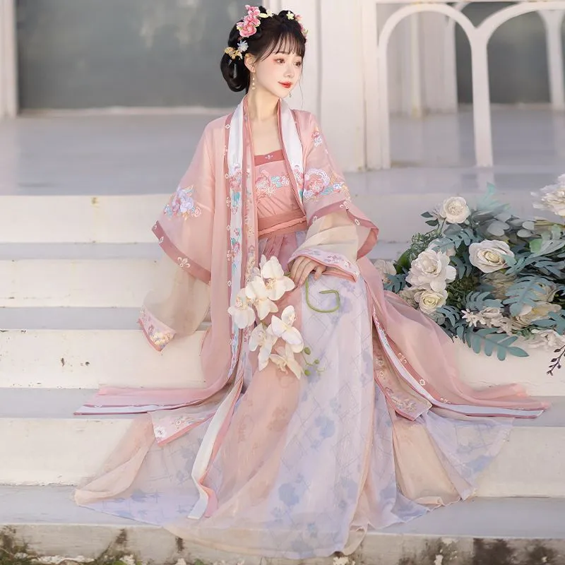 Hanfu vestido hecho a mano para mujer adulta, faldas plisadas bordadas, altura y delgadez, trajes diarios de primavera y verano