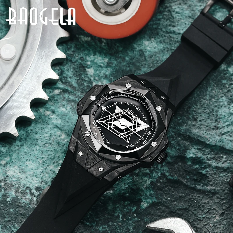 BAOGELA NEW Luxury Top Brand Quartz Watches Men Rubber Strap Military Sports Wristwatch Man Waterproof Watch Relogios Masculino