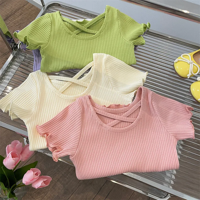 

Kids Short Sleeved Undershirt Girls Cute Candy color T-shirt 2-6T Children Girls Sweet Tops Bottoming Shirt t shirt for kids