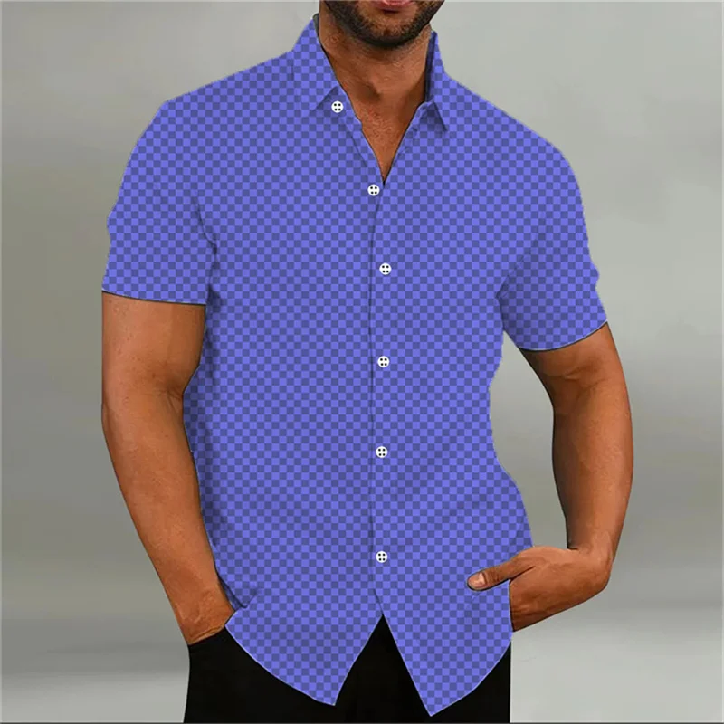 

9 colors men's shirt small plaid short shirt lapel spring and autumn party work clothes clothing printing XS-5XL large size