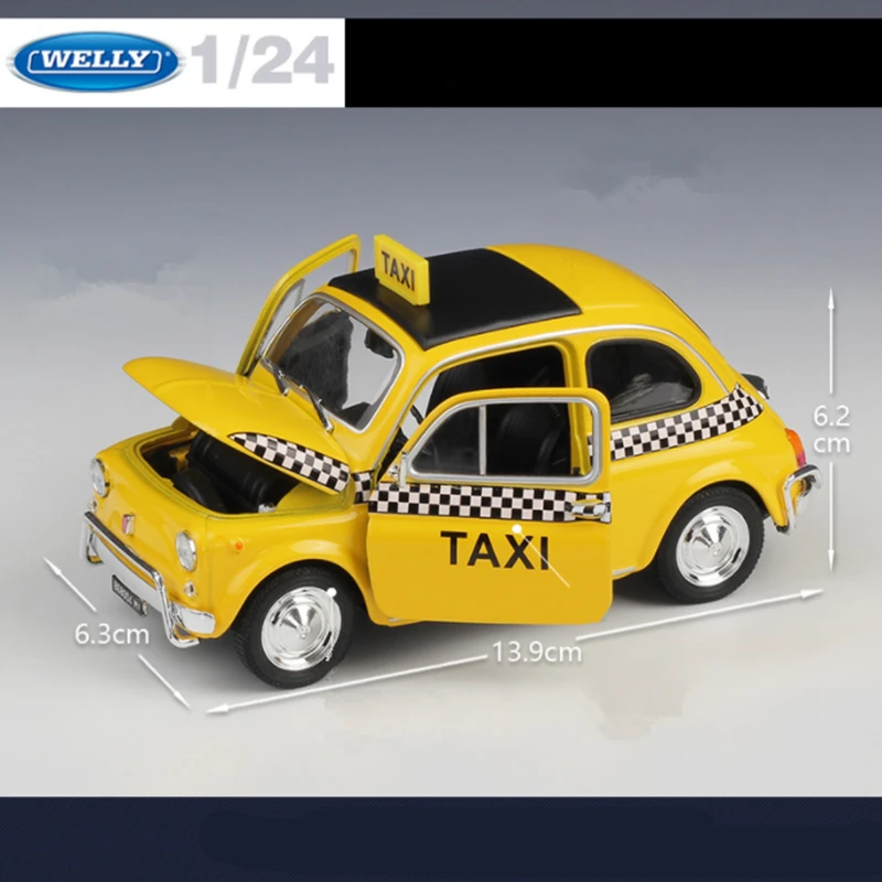 Welly 1:24 Fiat Nuova Fiat 500 Alloy Taxi Car Model Diecasts Metal Vehicles Car Model High Simulation Collection Kids Toys Gifts