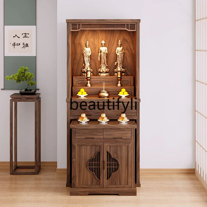 D2520 Solid wood  offering table Shrine platform Black walnut  cabinet with door Shrine offering table