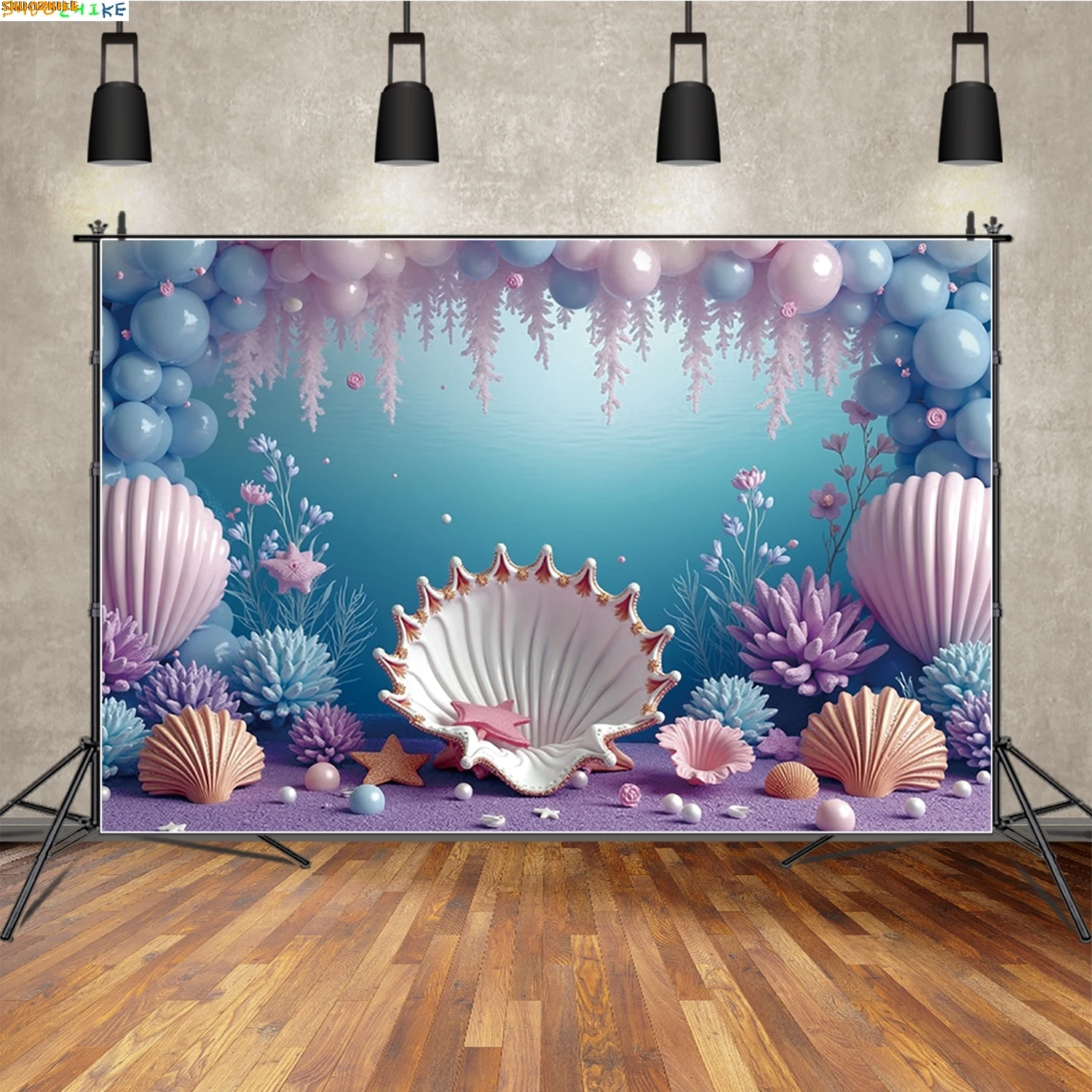 

Princess Girl Birthday Party Decor Background Photography Underwater Mermaid Shell Backdrop Cake Smash Baby Shower Photo