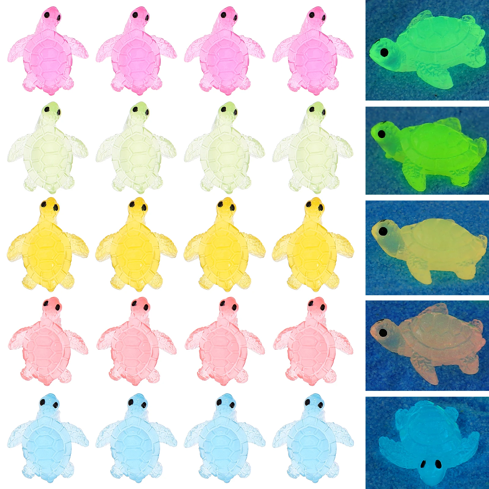 

50 Pcs Glow In The Dark Turtle Colorful Resin Mini Sea Figures Night Light Decor Fish Tank Desk Accessories Tiny Animals