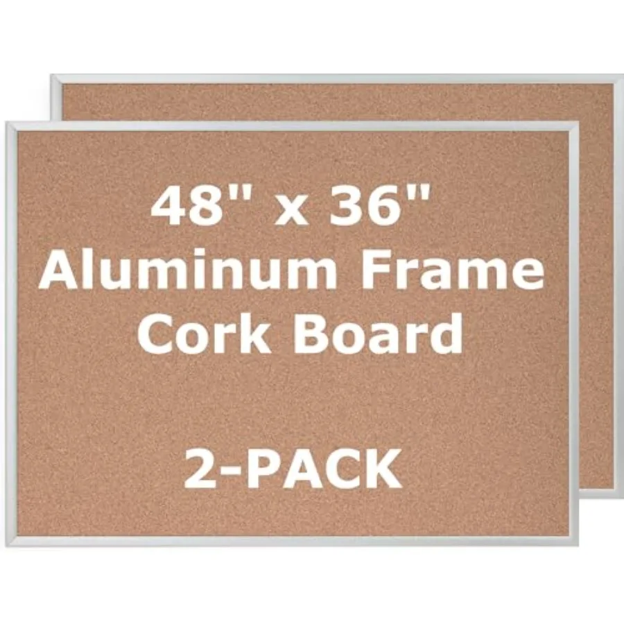 

Доска для заметок из пробки 48 x 36 дюймов, комплект из 2 штук, серебристая алюминиевая рамка