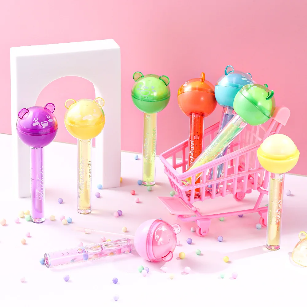 2 IN 1 Lip Gloss&Balm Set Shiny Lip Pop Lollipop Fruit Flavored Natural Moisturizing Lip Gloss Girls Women Lips Makeup