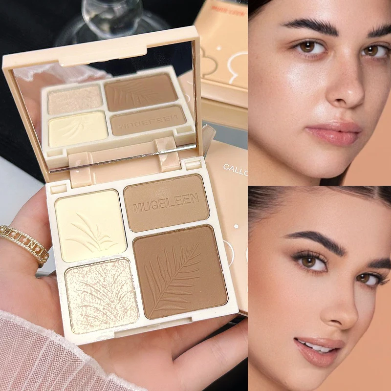 Four-color high-gloss contouring integrated tray, matte brightening, shadow and nose shadow, multi-functional comprehensive cont