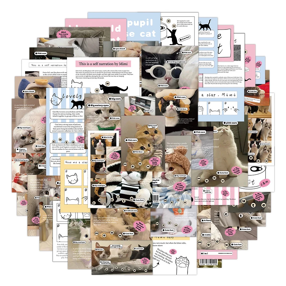 

10/30/60pcs Cute Ins Style Cartoon Cat Stickers Kawaii Kitten Aesthetic Decals Suitcase Phone Case Guitar Graffiti Sticker Pack