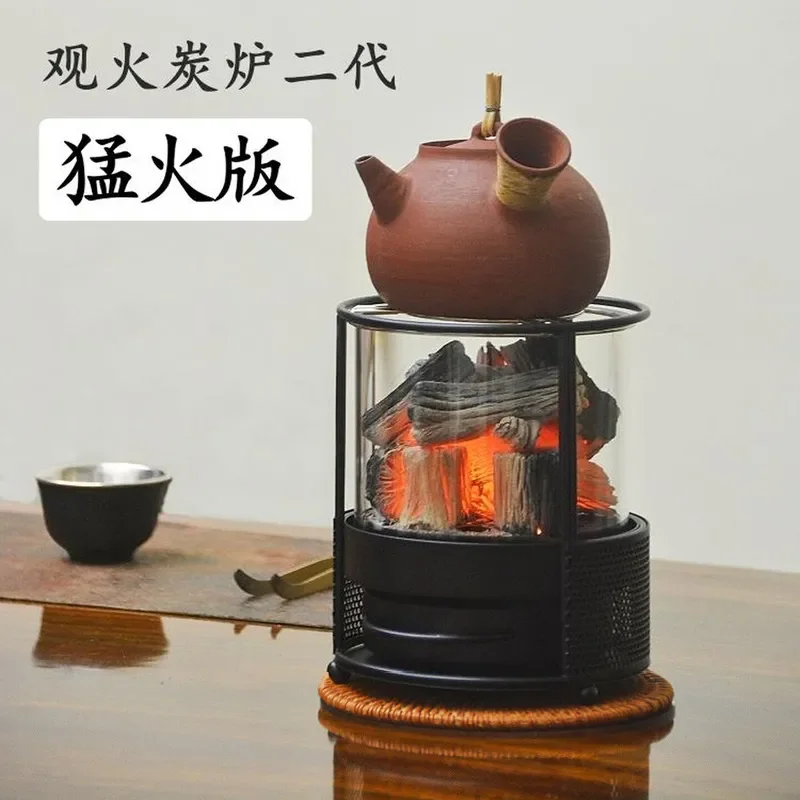 Portable Mini Charcoal Stove Transparent Iron Tea Warmer Round Outdoor BBQ Grill Small Camping Cooking Heater for Picnic