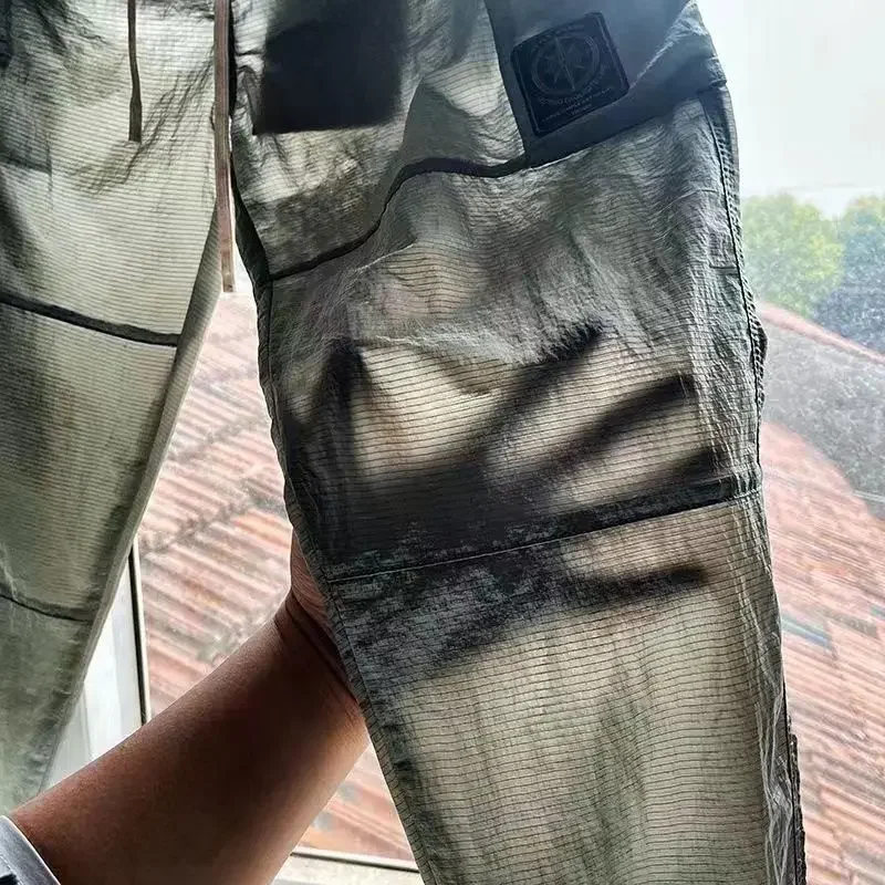 Quick-drying Casual Cargo Pants Men Elastic Waist Sports Gym Sweatpants Summer Fitness Breathable Black Pants Men's Clothing