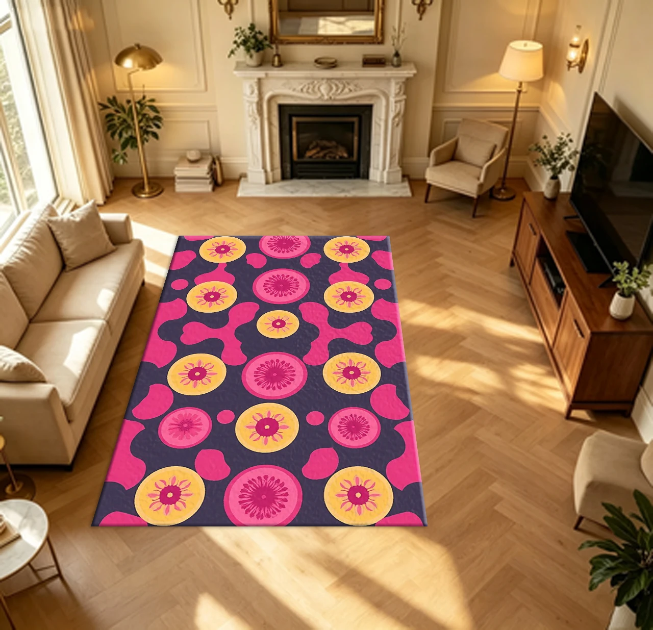 Pink Yellow Floral Fruit Slices Seamless Pattern carpet flooring Cute Modern Floor Rug