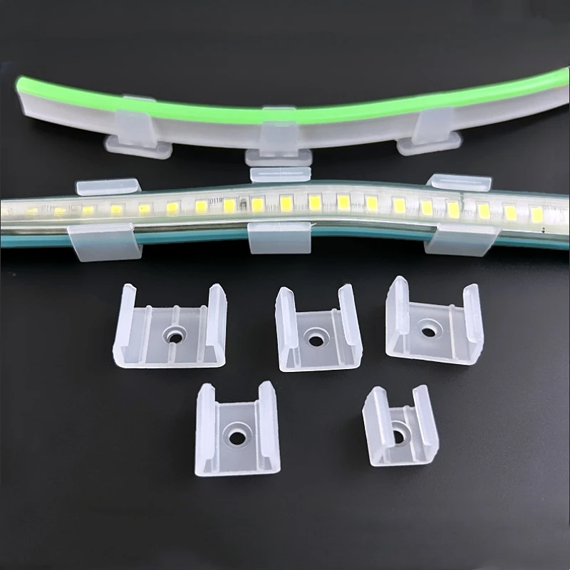 Tira de neón LED de 20/50/100 piezas, Clip fijo, Conector de plástico de 6/10/20mm, soporte de tubo de silicona Flexible, accesorios de hebilla de