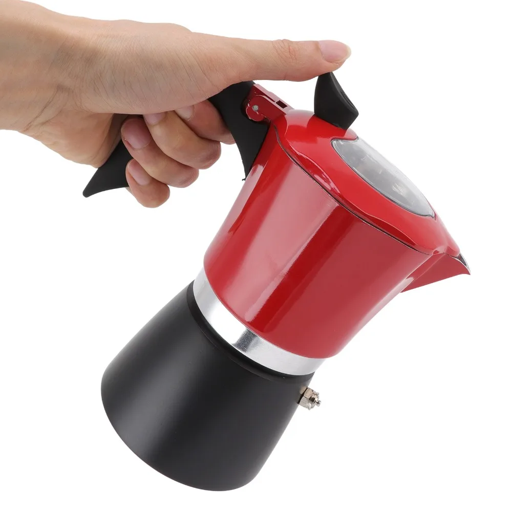 Aluminum Construction Stovetop Coffee Maker 300ML Capacity Red Black Color Coffee Maker Pot Large Capacity Design