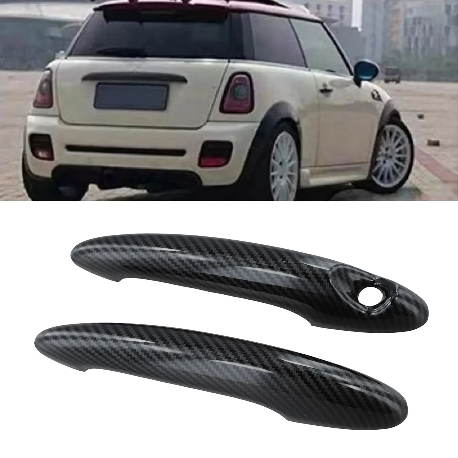 Carbon Fiber Door Handle Cover Set of 2 Compatible with For MINI for Cooper S for r50 for r53 for r55 ABS Exterior Replacement