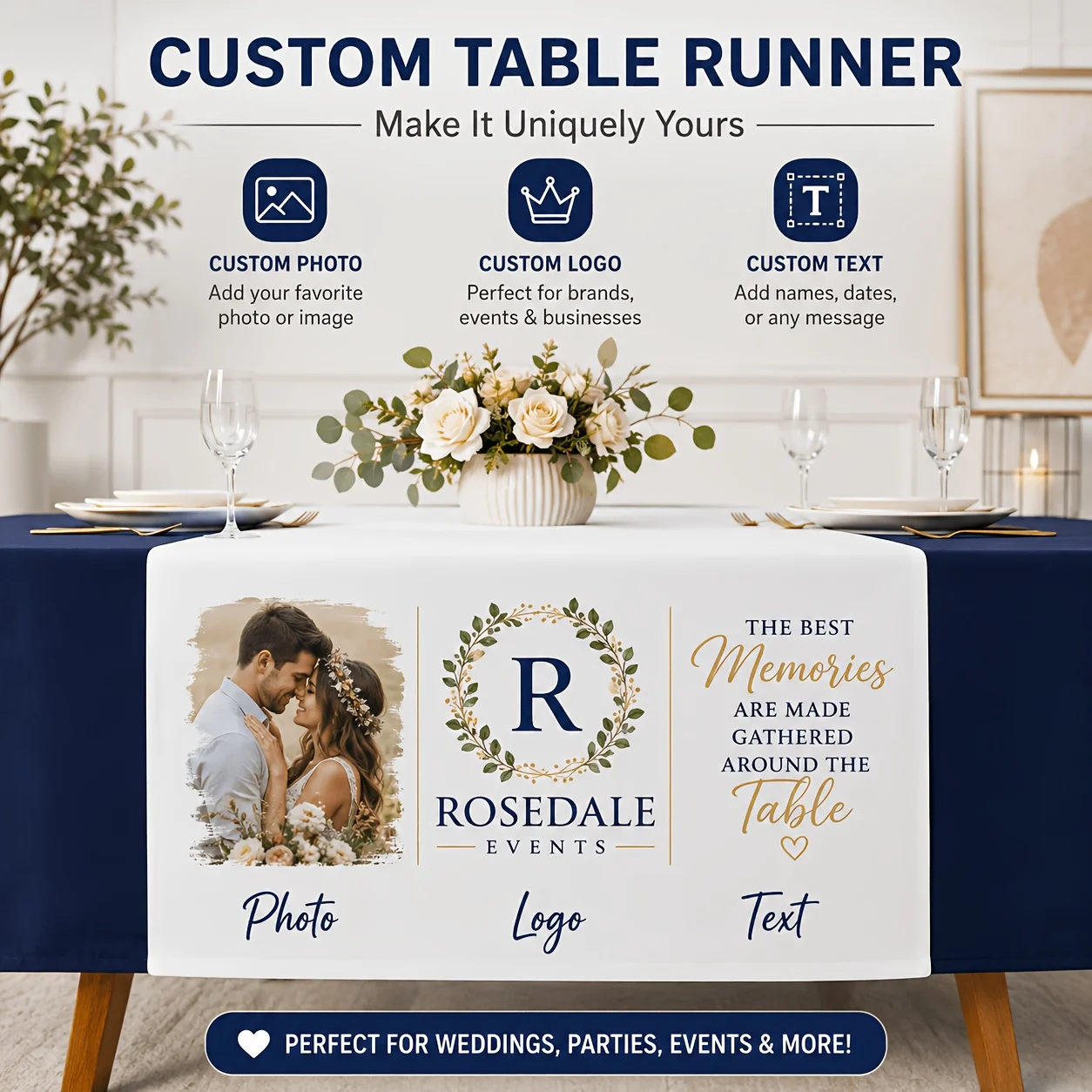 Personalized Table Runner with Logo and Text, Custom Business Display Sign for Vendor Booths and Events, Christmas, Halloween