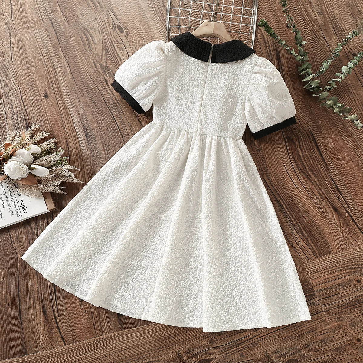 Summer Kids White Dresses for Girls Clothes Teenagers Preppy School Short Sleeve Party Dress Baby Children Costume 8 10 12 Years