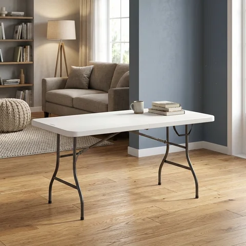 6‑Foot Premium Folding Table, White Speckle Weather‑Resistant Foldable Table with Carry Handle, Heavy‑Duty Up‑to‑100‑lb Capacity for BBQ, Gatherings & Catering Events