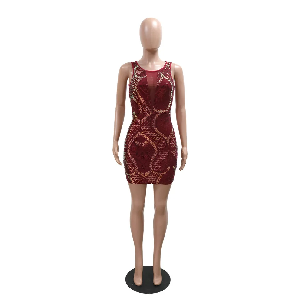 Pailletten Jurk Vrouwen Jurken Bodycon Billen Slanke Print O Hals Knielengte Vestidos Hoge Taille Party 2025, Zomer Sexy Club