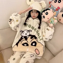 Crayon Shin-chan Pajamas Autumn and Winter Warm Comfortable Velvet Thickened Home Clothes Cute Cartoon Anime Kawaii Pajamas