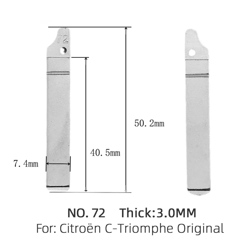 금속 언컷 블랭크 플립 원격 키 블레이드, 시트로엥 C-Triomphe 정품, #72, 10 개