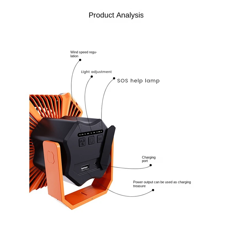 Miniventilador silencioso recargable por USB, Banco de energía, ventiladores de escritorio colgantes con luz de Control remoto, 1000Mah, 1 unidad