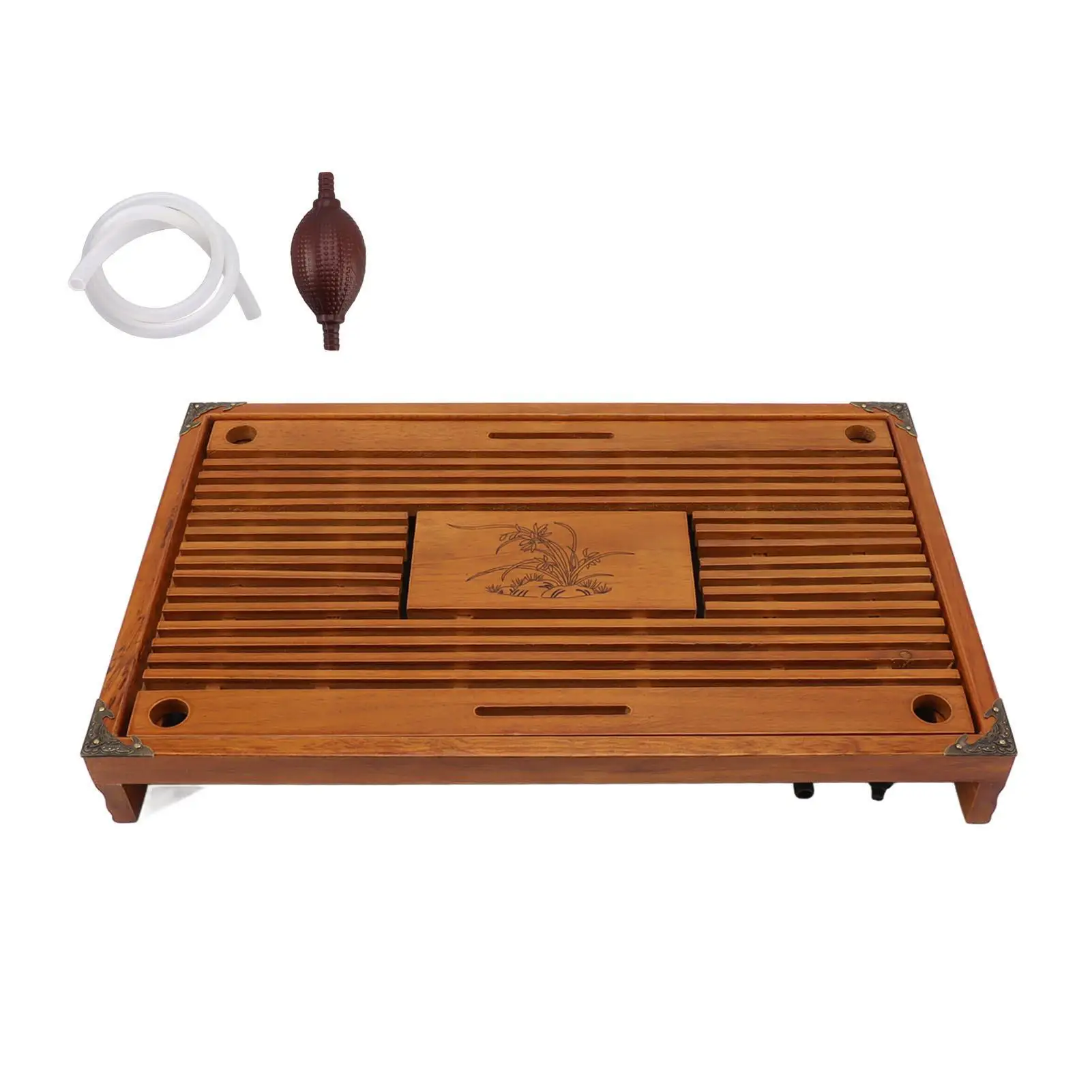 

Elegantly Designed Chinese Kungfu Tray Wooden Teaboard with Orchid Pattern for Water Drainage and Service