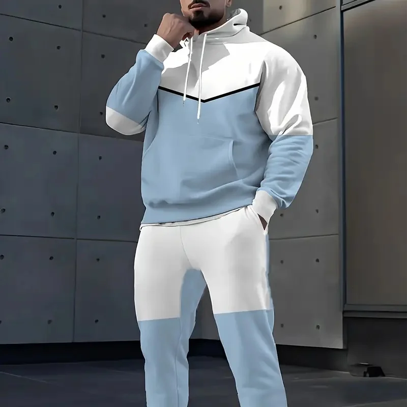 2025 Autumn Men's Fashion Hoodie Set New Thick Warm Long Sleeve Pocket Hoodie Men's Casual Loose Fit Drawstring Trousers