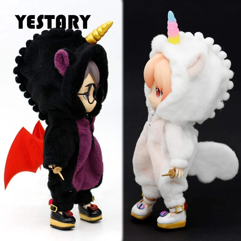 

YESTARY BJD Clothing 1/12 Bjd Doll Accessories Toys Obitsu 11 Doll Black Unicorn Clothes Toy DIY Fashion Cute Demon Clothe Suite