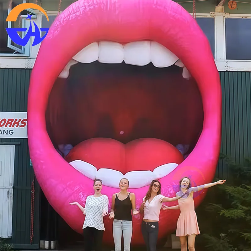 

Open Sexy Inflatable Mouth Replica Wedding Party Red Fashionable Inflatable Lip With Blower For Show Stage Decoration