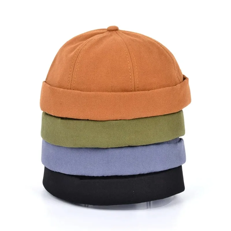 Vintage Brimless Beanie Hat Docker Cap Trend Summer Kpop Unisex Solid color Fashion Portable Skullcap Adjustable Cotton sailor