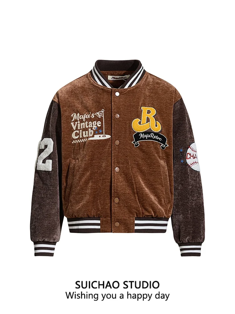 

Suichao American Retro Sle Letter Floing Jaet Baseball orm Casual Loose Top Outerwear for Men And Women