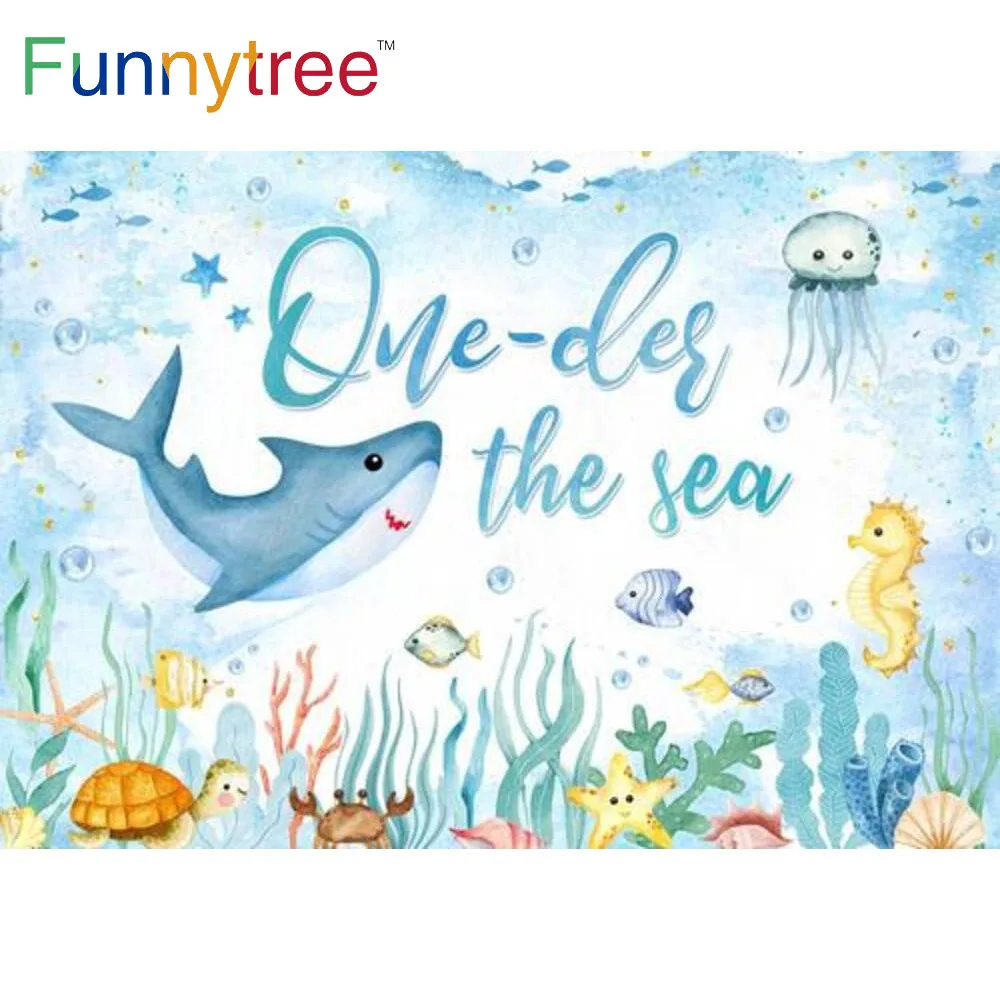 Funnytree One-der the Sea 1st Birthday Party Background Ocean Marine Life Baby Shower Newborn Shark Decor Photozone Backdrop